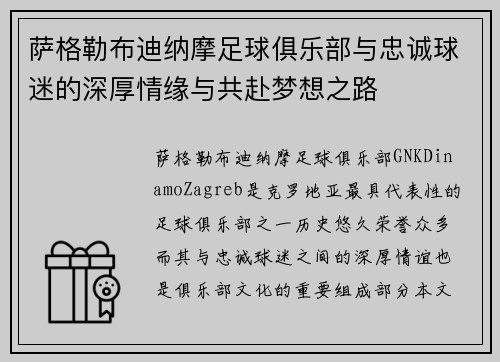 萨格勒布迪纳摩足球俱乐部与忠诚球迷的深厚情缘与共赴梦想之路