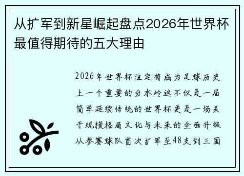 从扩军到新星崛起盘点2026年世界杯最值得期待的五大理由 从扩军到新星崛起盘点2026年世界杯最值得期待的五大理由